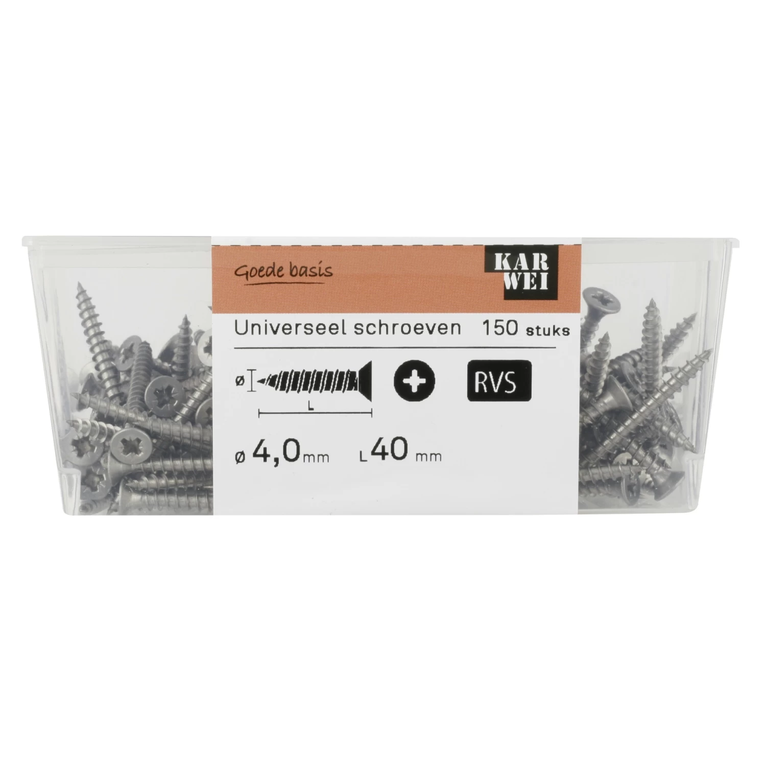 KARWEI Unischroef Platkop Rvs 4x40 Mm (150 Stuks) 4 KARWEI Unischroef Platkop Rvs 4x40 Mm (150 Stuks) - Afbeelding 2