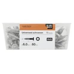 KARWEI Unischroef Platkop Rvs 6x60 Mm (70 Stuks) -Huishoudapparatuur 41 1318