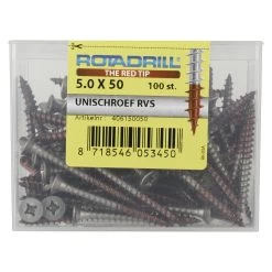 Rotadrill RVS Schroeven Platkop 5,0x50 Mm - 100 Stuks