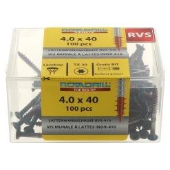 Rotadrill Lattenwandschroef Zwarte Lenskop Torx Rvs-410 4.0x40 Mm 100 Stuks -Huishoudapparatuur 41 1329