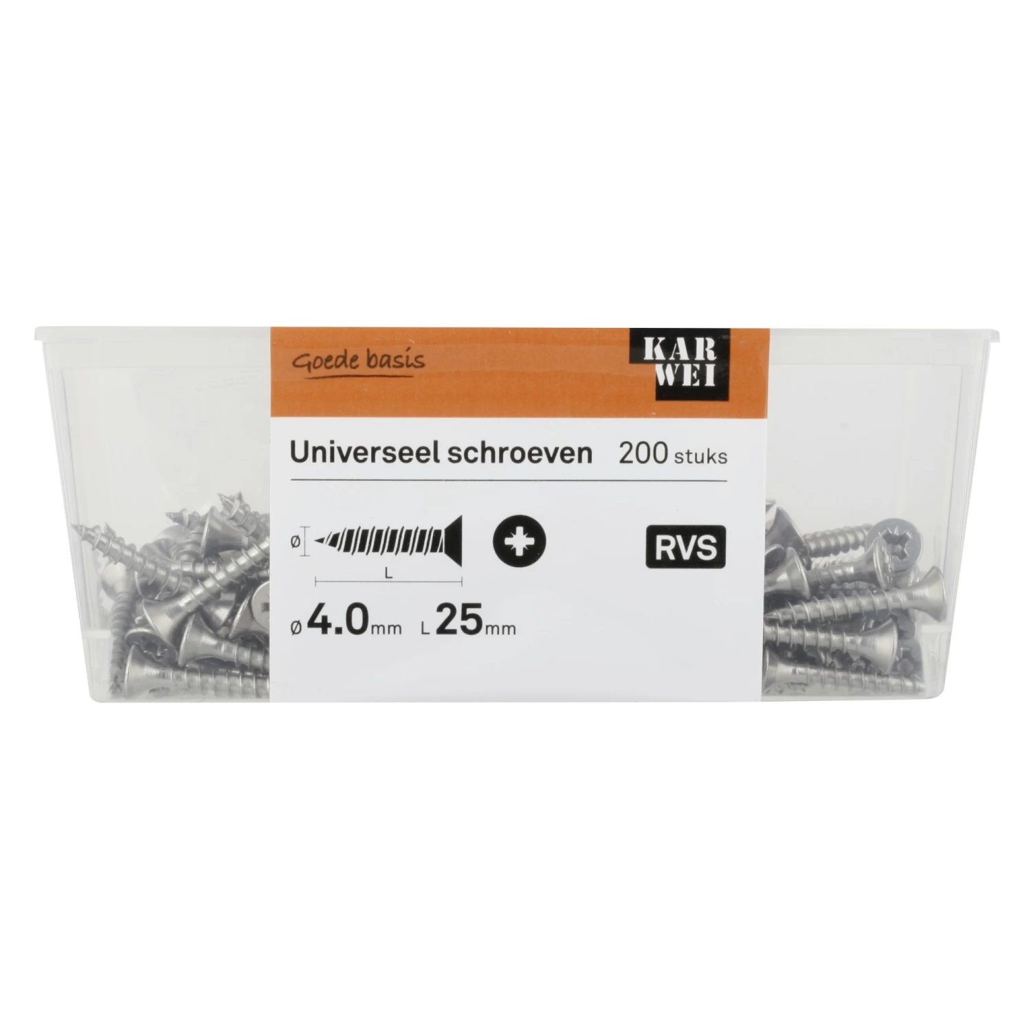 KARWEI Unischroef Platkop Rvs 4x25 Mm (200 Stuks) 4 KARWEI Unischroef Platkop Rvs 4x25 Mm (200 Stuks) - Afbeelding 2