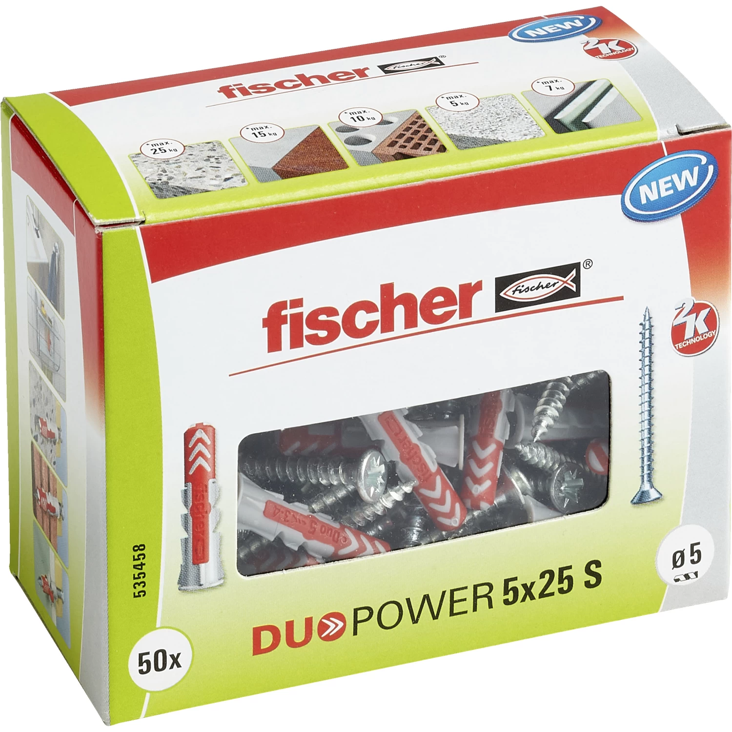 Fischer Universeelplug DuoPower 5x25mm Met Schroef 50 Stuks 4 Fischer Universeelplug DuoPower 5x25mm Met Schroef 50 Stuks - Afbeelding 2