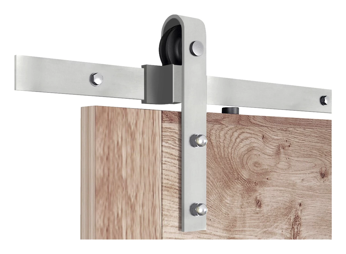 Schuifdeursysteem Industrieel RVS Complete Set Met Hangrollen 3 Schuifdeursysteem Industrieel RVS Complete Set Met Hangrollen