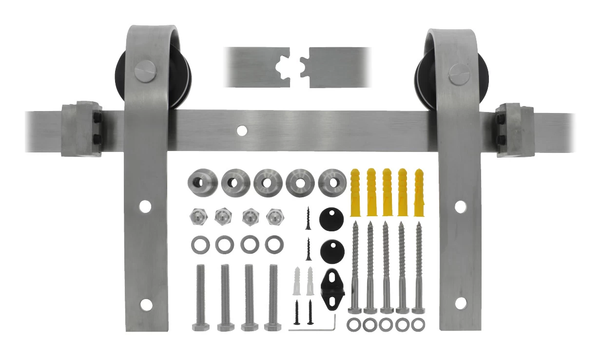 Schuifdeursysteem Industrieel RVS Complete Set Met Hangrollen 4 Schuifdeursysteem Industrieel RVS Complete Set Met Hangrollen - Afbeelding 2